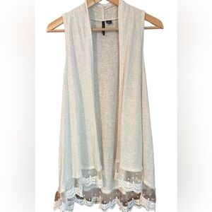new directions Cream Open Front Lace-Hem Vest Kimono Boho Festival